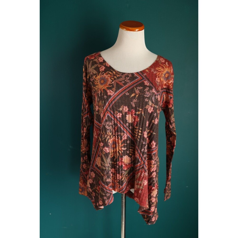 Soft Surroundings Alisanna Ribbed Knit Tunic Top Long Sleeve Floral Boho M